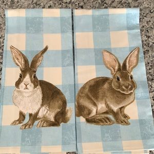 Williams Sonoma Bunny Damask plaid cotton towels set of two